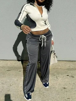 Stand Collar Slim Fit Jacket and Pants Set