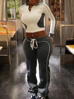 Stand Collar Slim Fit Jacket and Pants Set