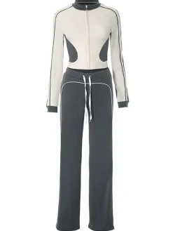 Stand Collar Slim Fit Jacket and Pants Set