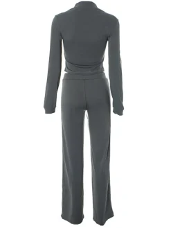 Stand Collar Slim Fit Jacket and Pants Set
