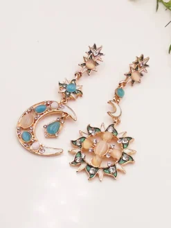 Star Sun Moon Rhinestone Crystal Stud Dangle Earrings