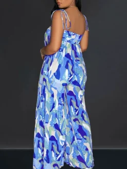 Strap Pleated Wide Leg Printed Jumpsuit