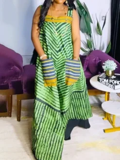 Strap Print Pockets Wide Leg Jumpsuit