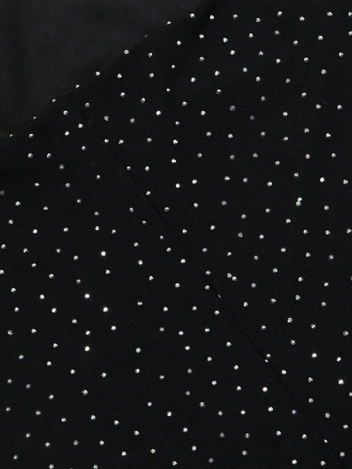 Strap Rhinestone Mesh Maxi Dress