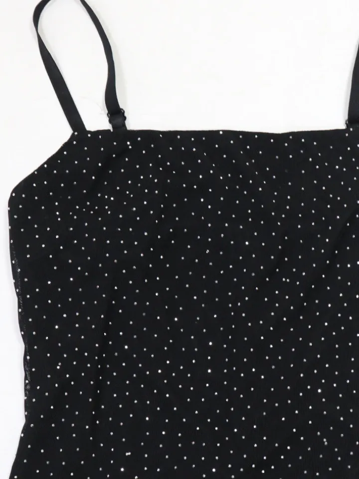 Strap Rhinestone Mesh Maxi Dress