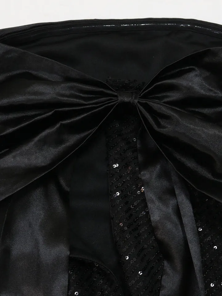 Strapless Bow Tie Back Sequin Maxi Dress