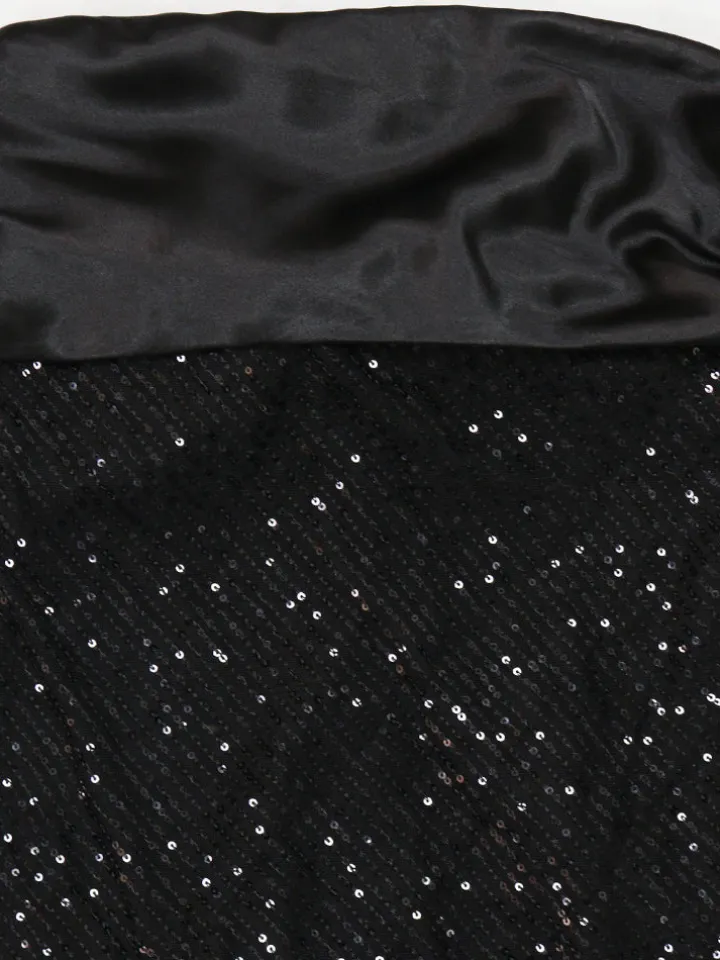 Strapless Bow Tie Back Sequin Maxi Dress