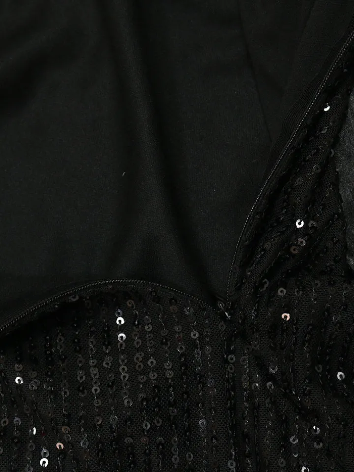 Strapless Bow Tie Back Sequin Maxi Dress