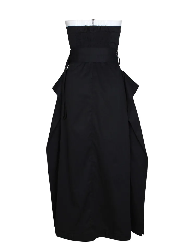 Strapless Button Front Belted A-Line Maxi Dress