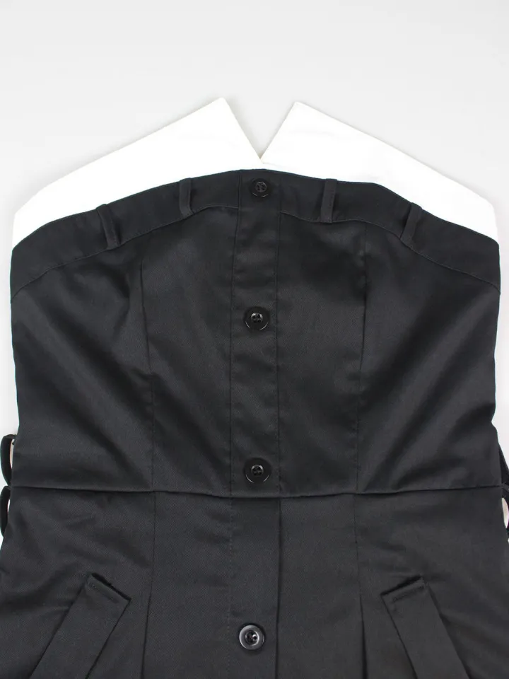 Strapless Button Front Belted A-Line Maxi Dress