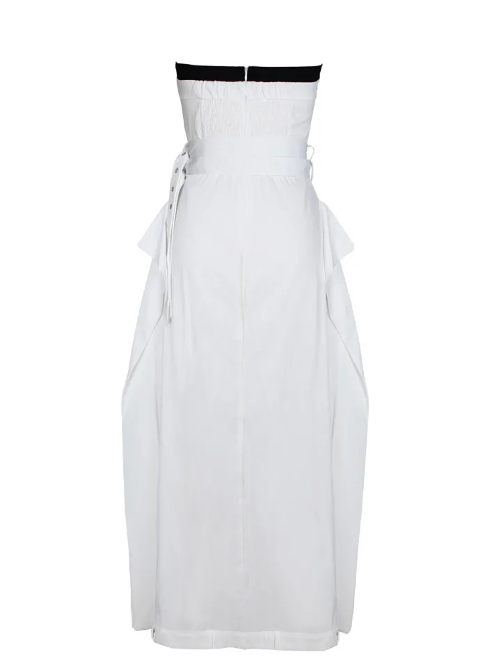 Strapless Button Front Belted A-Line Maxi Dress