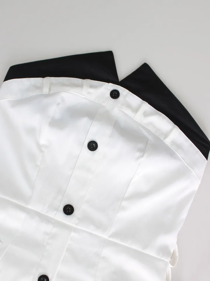 Strapless Button Front Belted A-Line Maxi Dress