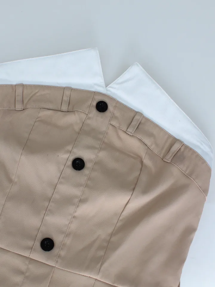 Strapless Button Front Belted A-Line Maxi Dress