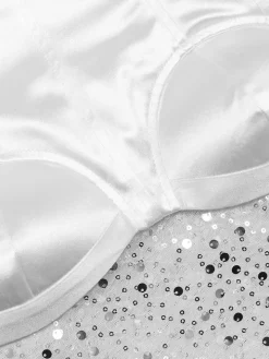 Strapless Glitter Mesh Flowers Mini Dress