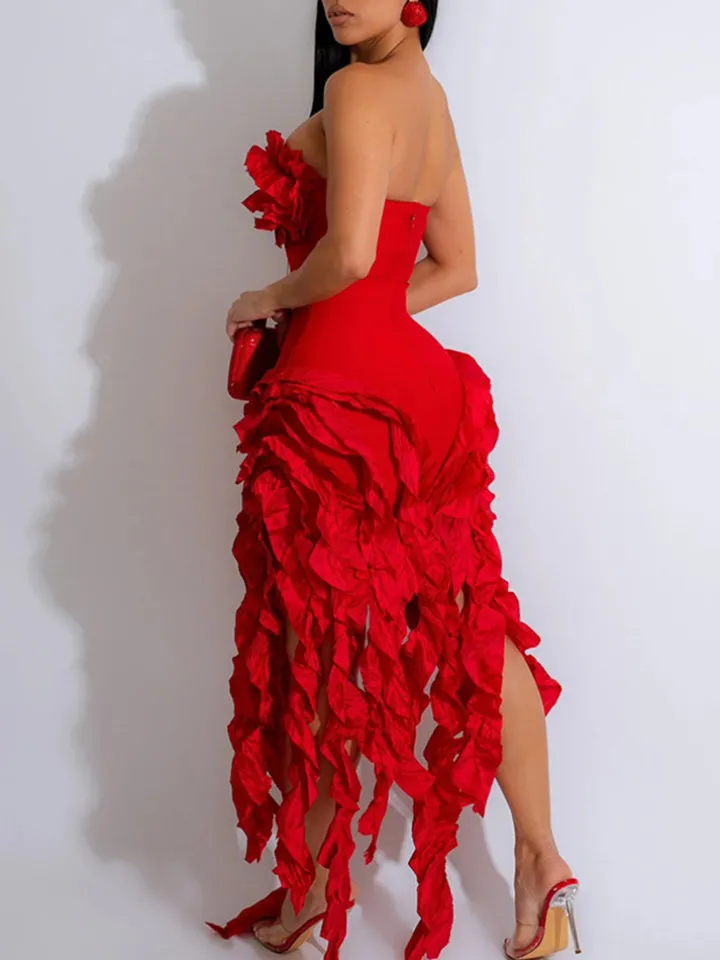 Strapless Ruffle High-Low Dress