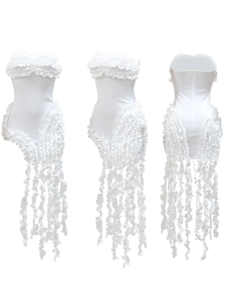 Strapless Ruffle High-Low Dress