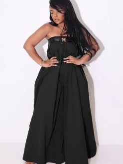 Strapless Tube Belted Wide Leg Jumpsuit