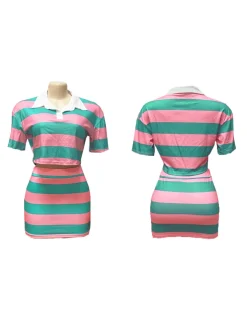 Striped Contrast Crop Top Skirt Set