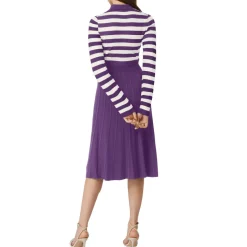 Striped Long Sleeve Button Ribbed Knit Dresses