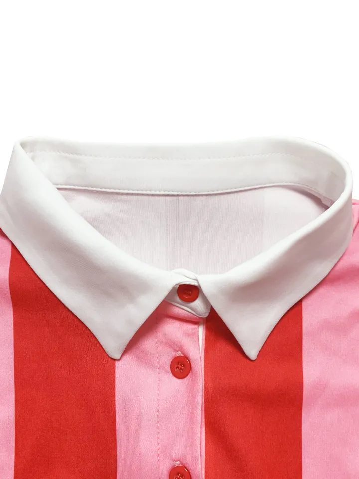 Striped Polo Crop Top Shorts Set