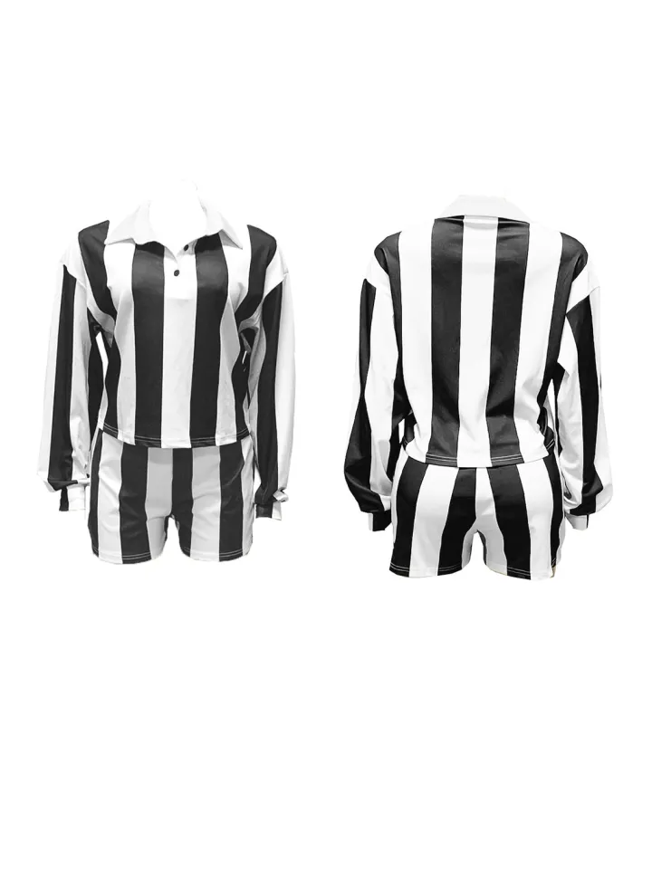 Striped Polo Crop Top Shorts Set