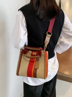 Striped Print Canvas Tote Shoulder Bags