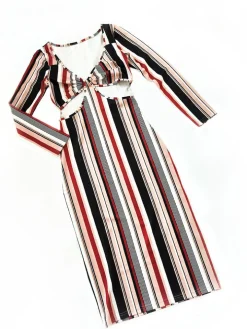 Striped Print Long Sleeve Midi Dress