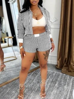 Striped Shirt Shorts Set