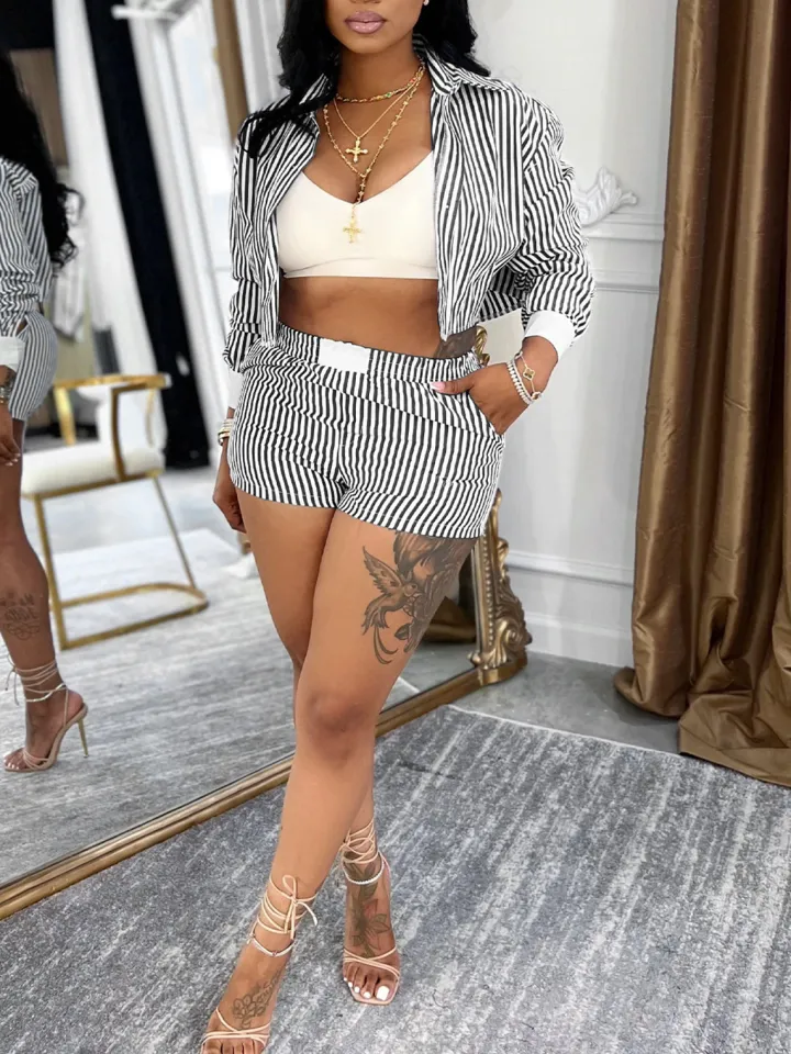 Striped Shirt Shorts Set