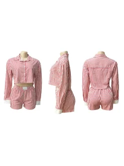 Striped Shirt Shorts Set