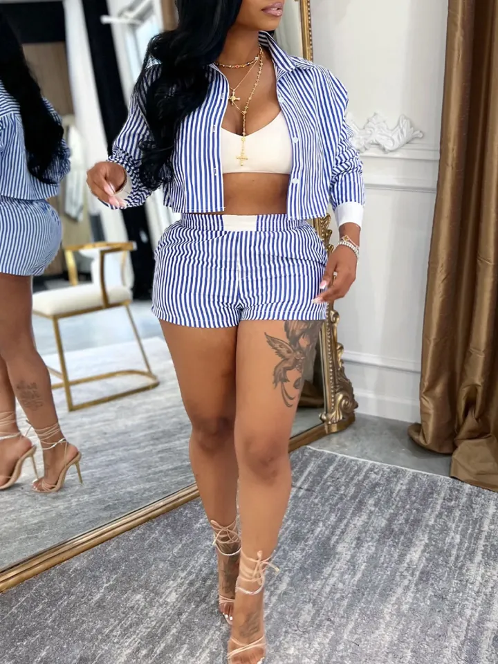 Striped Shirt Shorts Set
