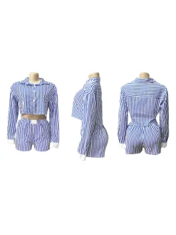 Striped Shirt Shorts Set