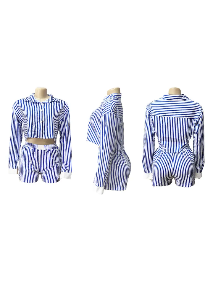Striped Shirt Shorts Set