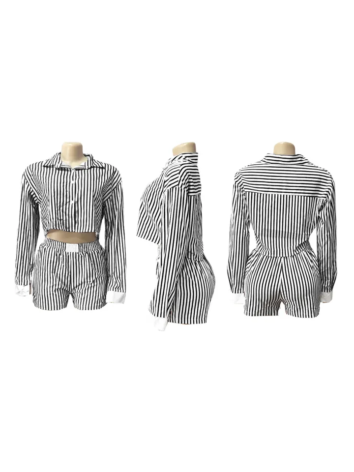 Striped Shirt Shorts Set