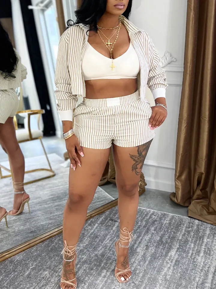 Striped Shirt Shorts Set