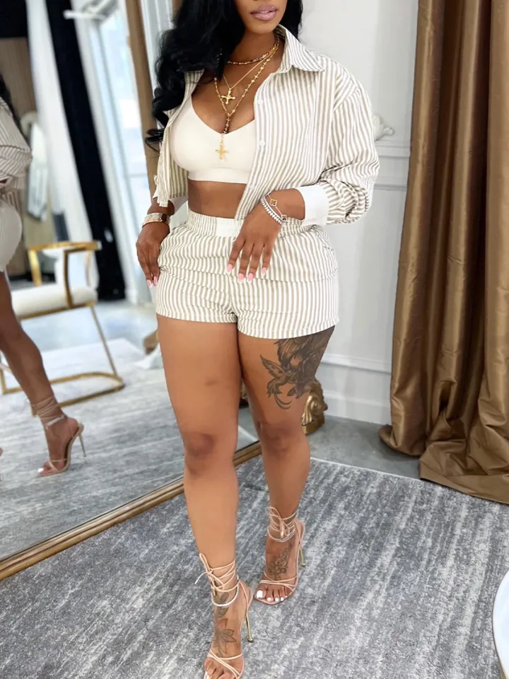 Striped Shirt Shorts Set