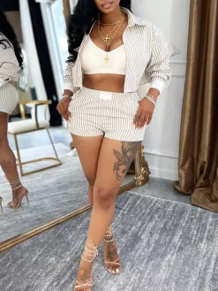 Striped Shirt Shorts Set