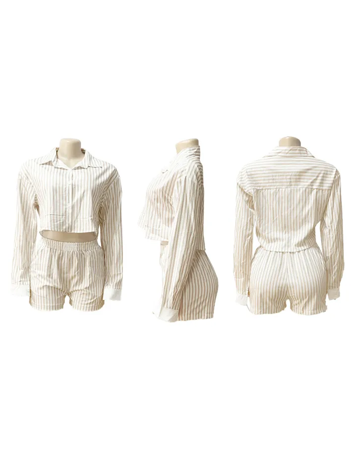Striped Shirt Shorts Set
