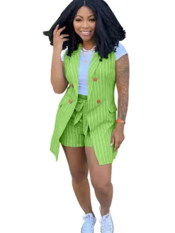 Stripes Casual Two Piece Blazer Vest Suit