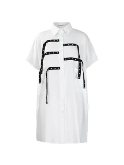 Studded Trim Oversized Shirt Midi Dress