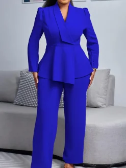 Tailored Lapel Peplum Blazer Pants Set