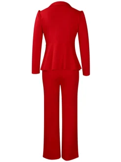 Tailored Lapel Peplum Blazer Pants Set