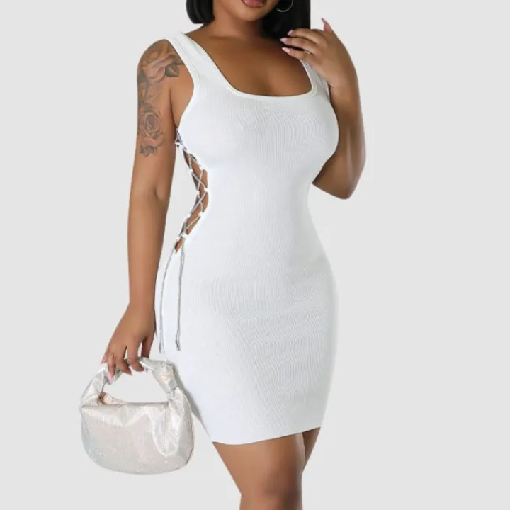 Tank Top Cut Out Drawstring Dress