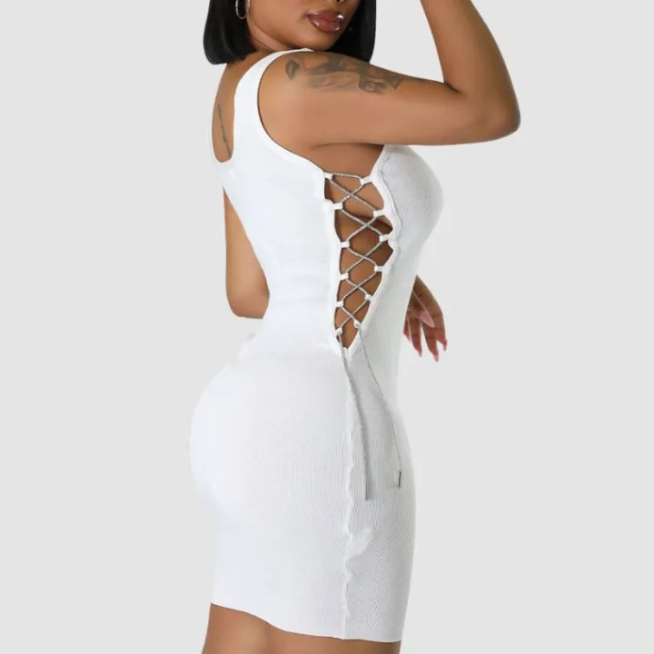 Tank Top Cut Out Drawstring Dress