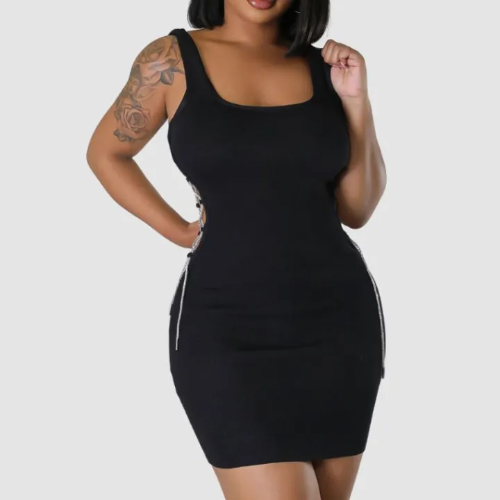 Tank Top Cut Out Drawstring Dress