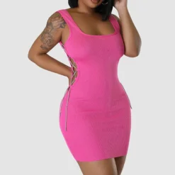 Tank Top Cut Out Drawstring Dress