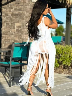 Tassel Hollow Out Fringed Beach Maxi Dress