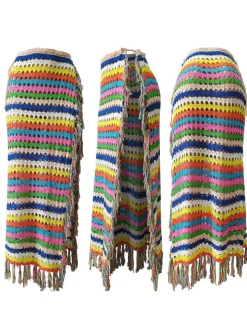 Tassel Slit Coverup Knit See Maxi Skirts