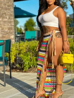 Tassel Slit Coverup Knit See Maxi Skirts