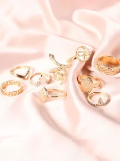 Ten Piece Snake Rhinestone Rings Set